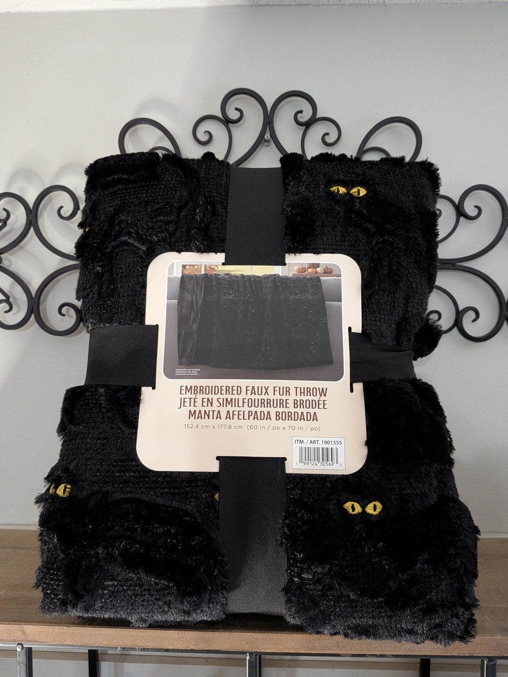 Viral Costco Halloween Black Cat Embroidered Faux Fur Throw 60x70 NWT